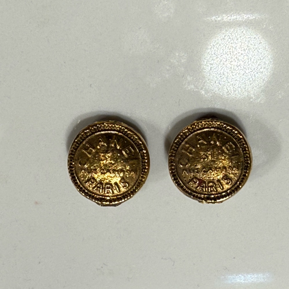 Chanel Gold Button Earrings